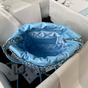 Chanel 22 AS3980 Mini Handbag Shiny Calfskin & Silver-Tone Metal Sky blue - Default Title - View 6
