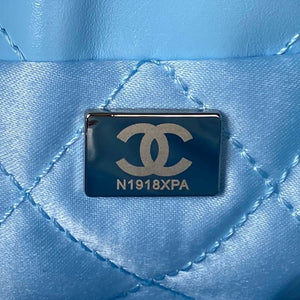 Chanel 22 AS3980 Mini Handbag Shiny Calfskin & Silver-Tone Metal Sky blue - Default Title - View 9