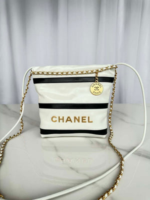 Chanel 22 Mini Handbag AS3980 Shiny Calfskin & Gold-Tone Metal White & Black - Default Title - View 1