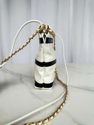 Chanel 22 Mini Handbag AS3980 Shiny Calfskin & Gold-Tone Metal White & Black - Default Title - View 3