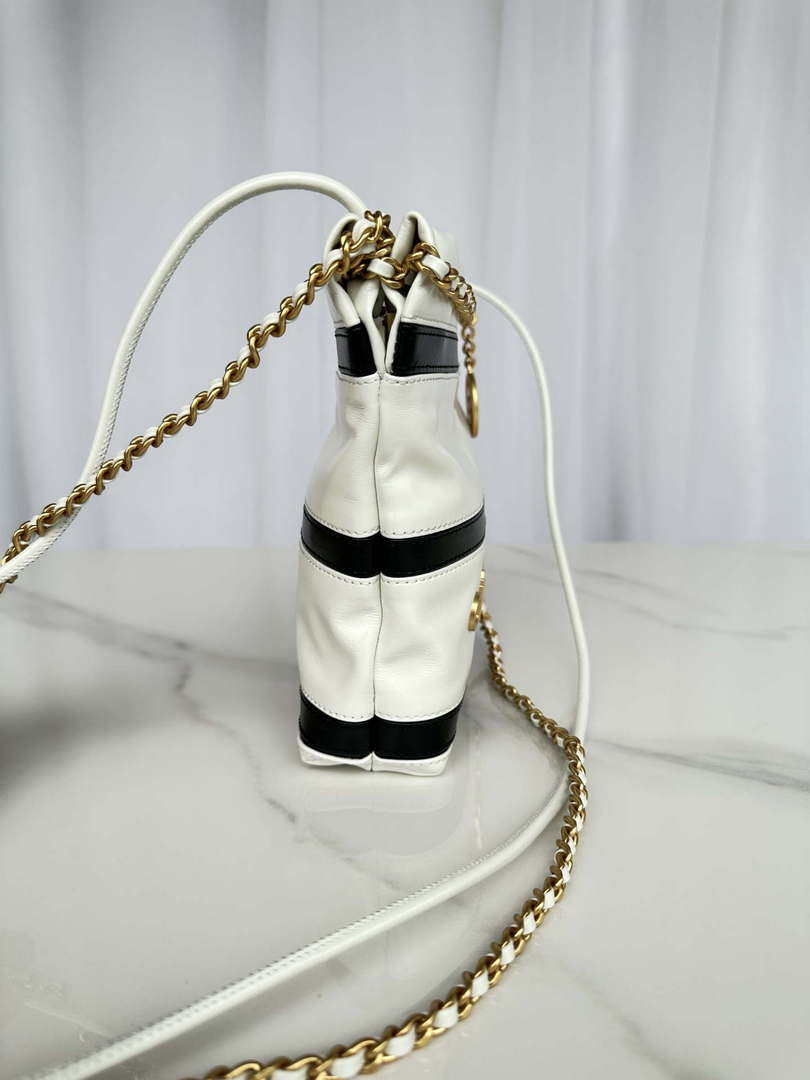 Chanel 22 Mini Handbag AS3980 Shiny Calfskin & Gold-Tone Metal White & Black - Default Title - View 3