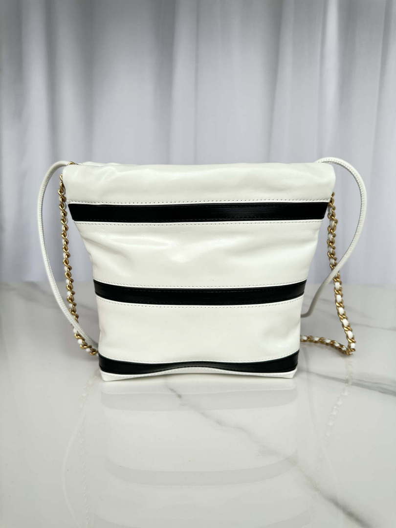 Chanel 22 Mini Handbag AS3980 Shiny Calfskin & Gold-Tone Metal White & Black