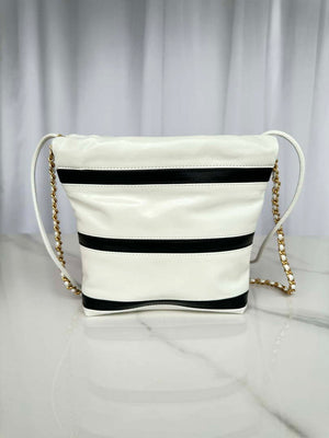 Chanel 22 Mini Handbag AS3980 Shiny Calfskin & Gold-Tone Metal White & Black - Default Title - View 4
