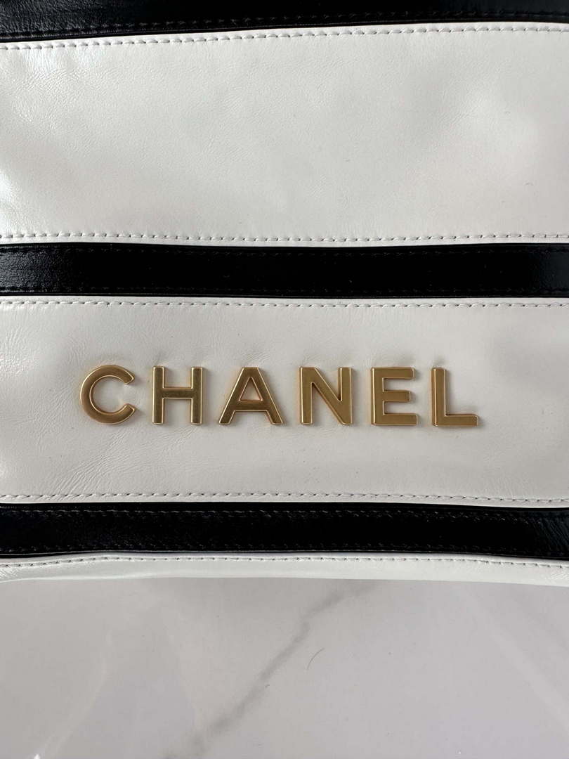 Chanel 22 Mini Handbag AS3980 Shiny Calfskin & Gold-Tone Metal White & Black - Default Title - View 6
