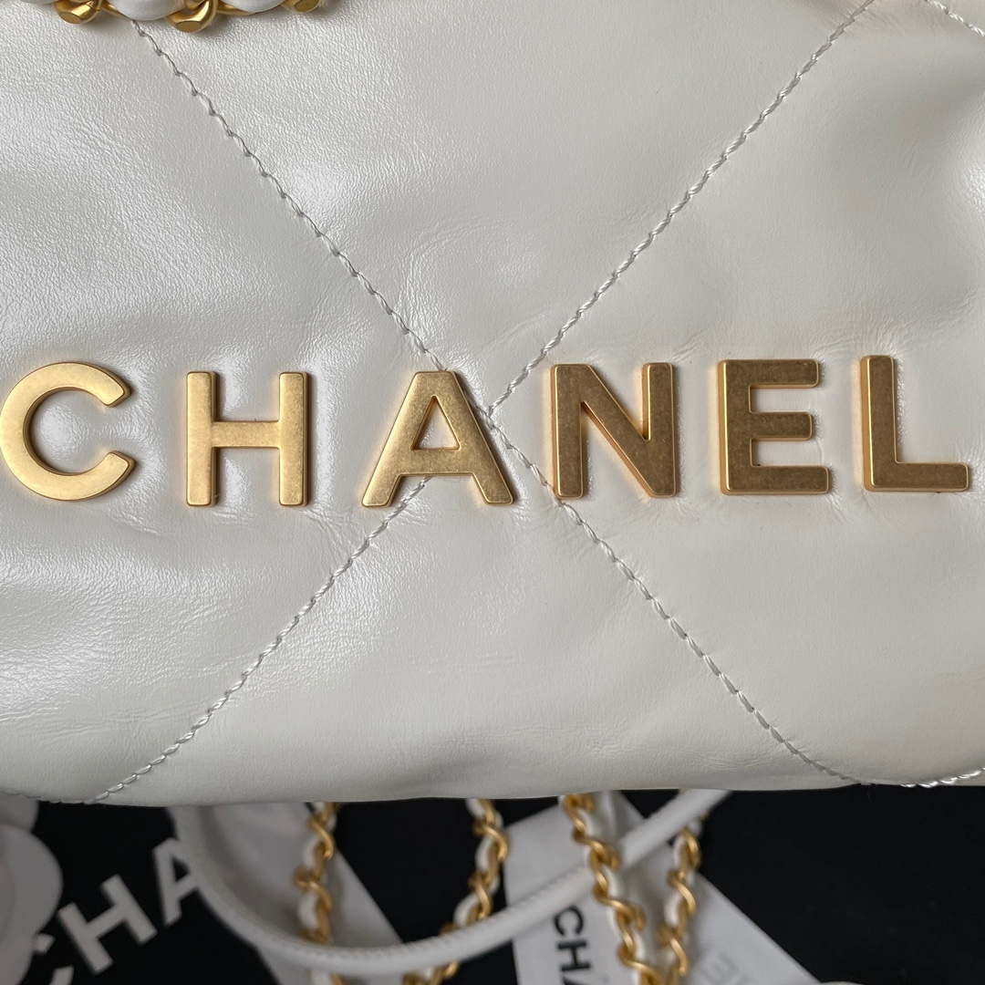 Chanel 22 Mini Handbag AS3980 Shiny Calfskin & Gold-Tone Metal White - Default Title - View 4