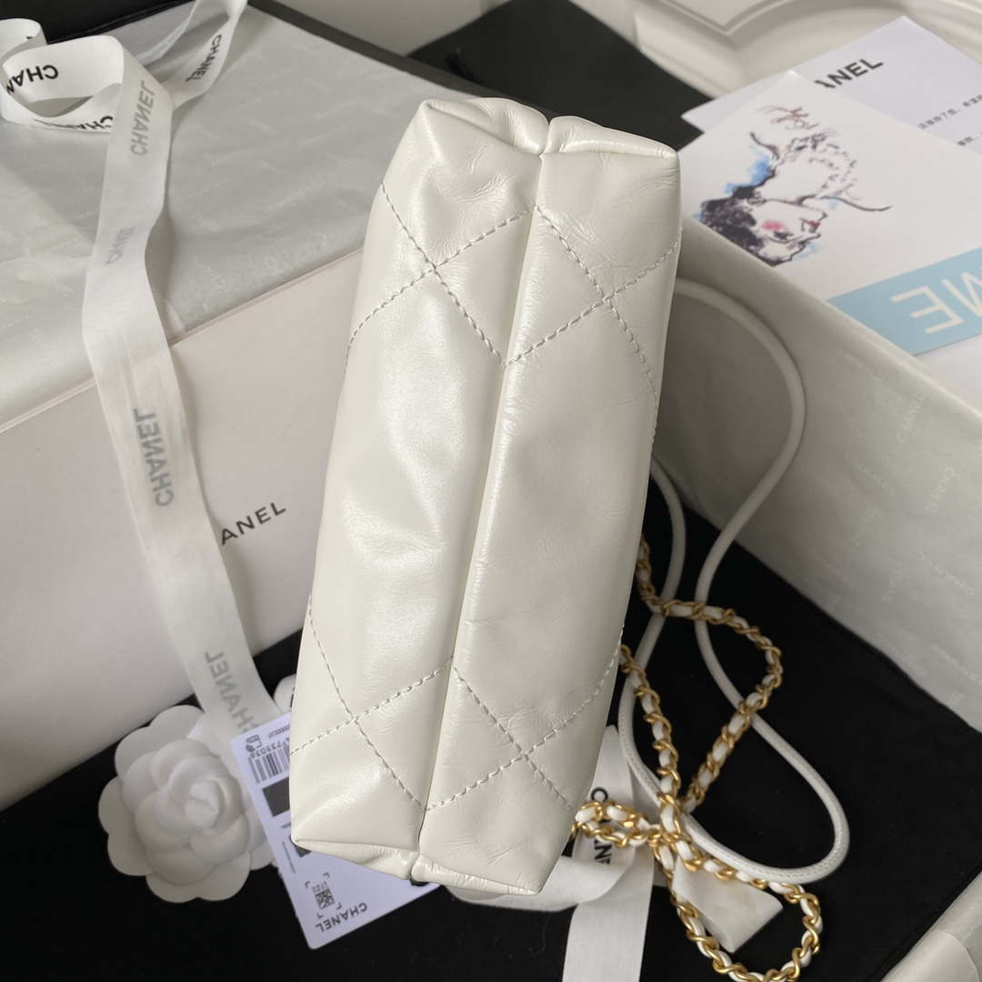 Chanel 22 Mini Handbag AS3980 Shiny Calfskin & Gold-Tone Metal White - Default Title - View 5