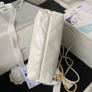 Chanel 22 Mini Handbag AS3980 Shiny Calfskin & Gold-Tone Metal White - Default Title - View 5