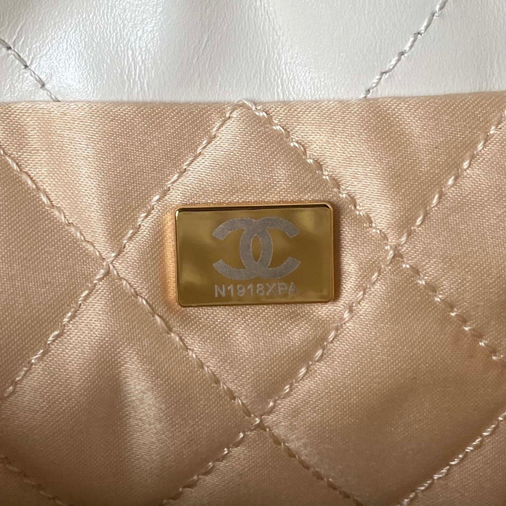 Chanel 22 Mini Handbag AS3980 Shiny Calfskin & Gold-Tone Metal White