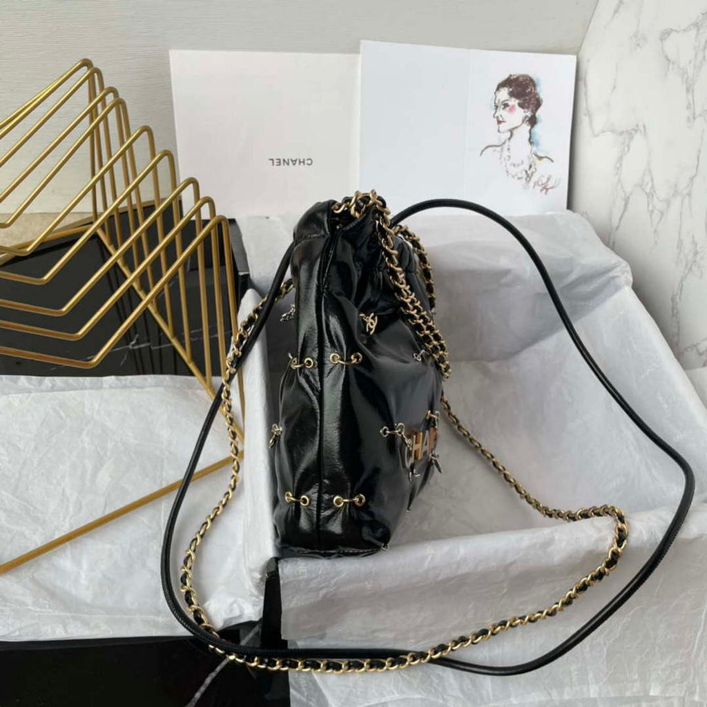 Chanel 22 Mini Handbag AS3980 Shiny Calfskin & Gold-Tone Metal with jewelry