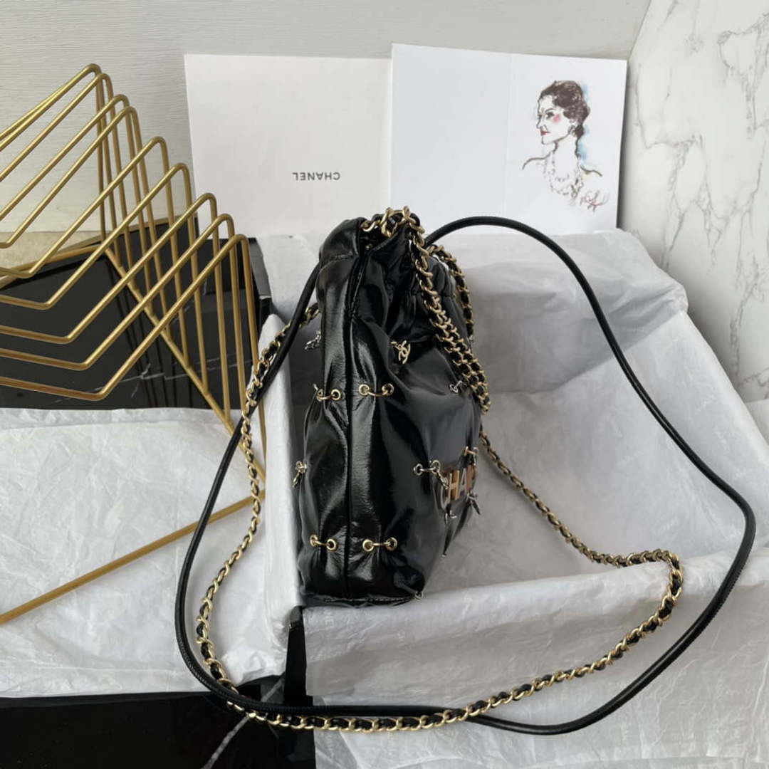 Chanel 22 Mini Handbag AS3980 Shiny Calfskin & Gold-Tone Metal with jewelry - Default Title - View 6
