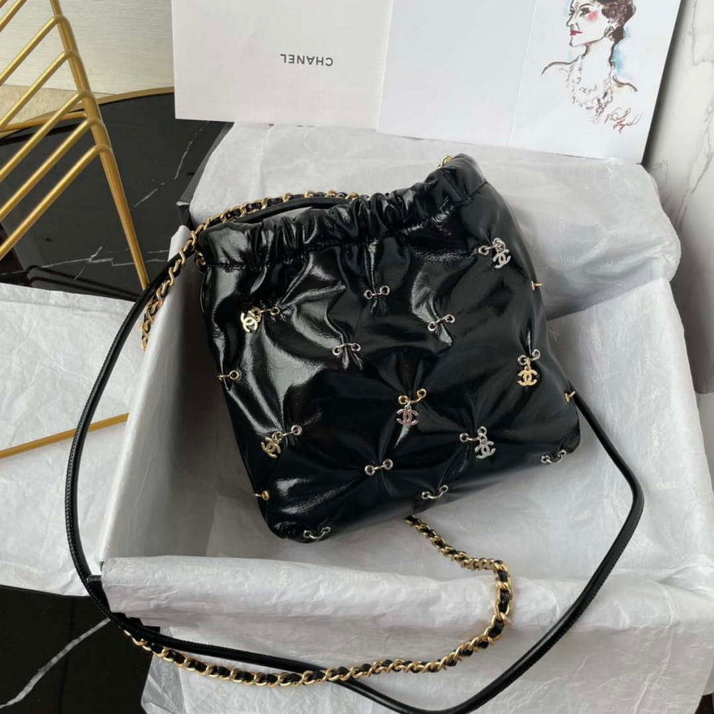 Chanel 22 Mini Handbag AS3980 Shiny Calfskin & Gold-Tone Metal with jewelry
