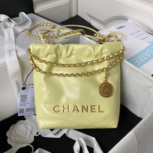Chanel 22 Mini Handbag AS3980 Shiny Calfskin & Gold-Tone Metal Yellow - Default Title - View 1