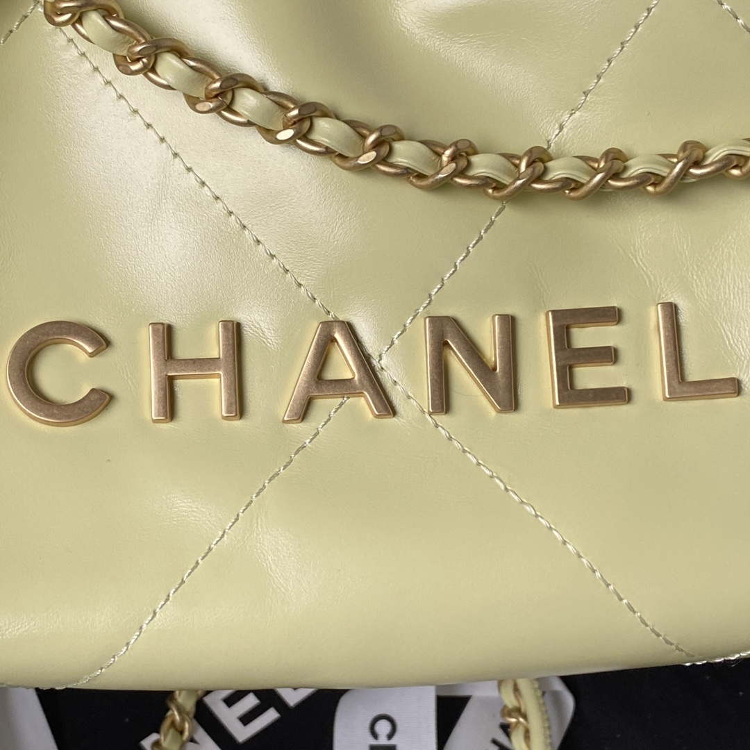 Chanel 22 Mini Handbag AS3980 Shiny Calfskin & Gold-Tone Metal Yellow - Default Title - View 3