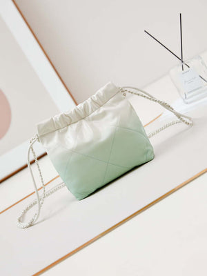 Chanel 22 Mini Handbag Patent Gradient Calfskin Lacquered Metal AS3980 White & Light Green - Default Title - View 1