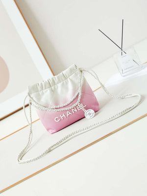 Chanel 22 Mini Handbag Patent Gradient Calfskin Lacquered Metal AS3980 White & Light Pink - Default Title - View 1