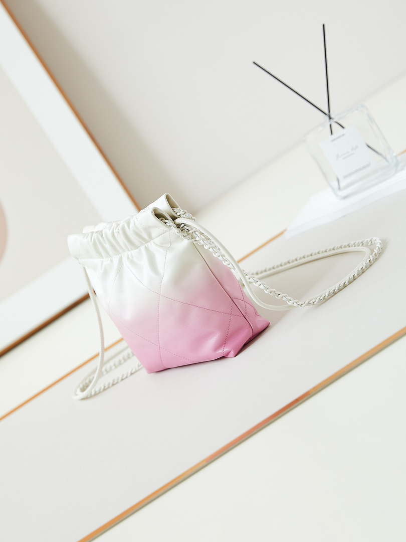 Chanel 22 Mini Handbag Patent Gradient Calfskin Lacquered Metal AS3980 White & Light Pink - Default Title - View 4