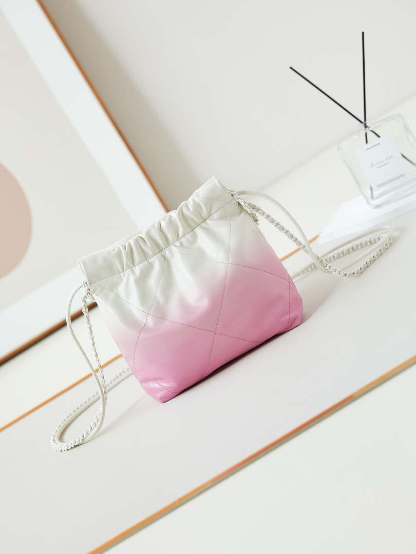 Chanel 22 Mini Handbag Patent Gradient Calfskin Lacquered Metal AS3980 White & Light Pink - Default Title - View 5