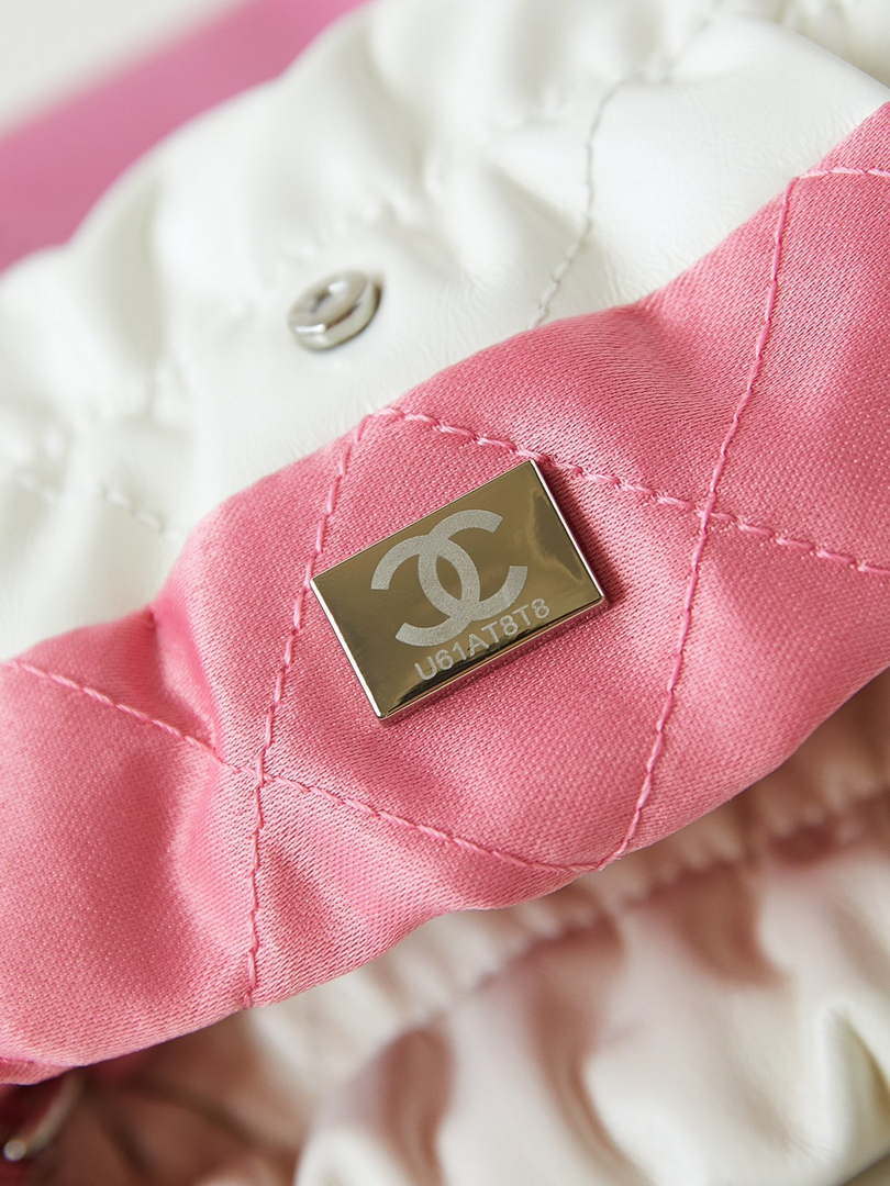 Chanel 22 Mini Handbag Patent Gradient Calfskin Lacquered Metal AS3980 White & Light Pink - Default Title - View 9
