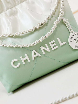 Chanel 22 Mini Handbag Patent Gradient Calfskin Lacquered Metal AS3980 White & Light Green - Default Title - View 3