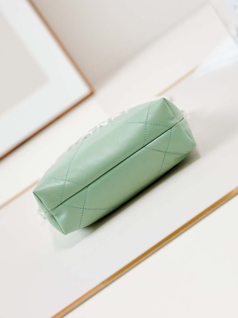 Chanel 22 Mini Handbag Patent Gradient Calfskin Lacquered Metal AS3980 White & Light Green - Default Title - View 6