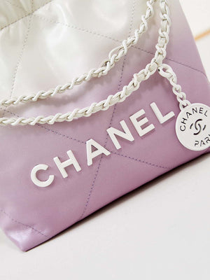 Chanel 22 Mini Handbag Patent Gradient Calfskin Lacquered Metal AS3980 White & Light Purple - Default Title - View 2