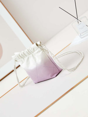 Chanel 22 Mini Handbag Patent Gradient Calfskin Lacquered Metal AS3980 White & Light Purple - Default Title - View 4