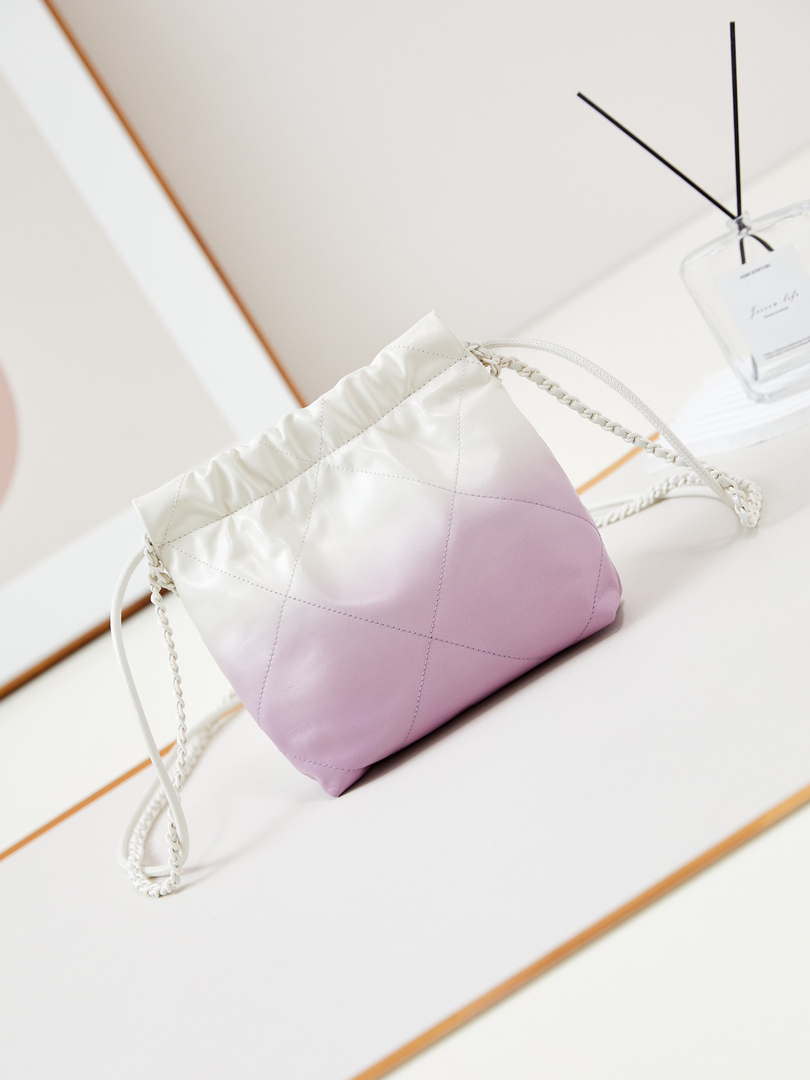 Chanel 22 Mini Handbag Patent Gradient Calfskin Lacquered Metal AS3980 White & Light Purple - Default Title - View 5