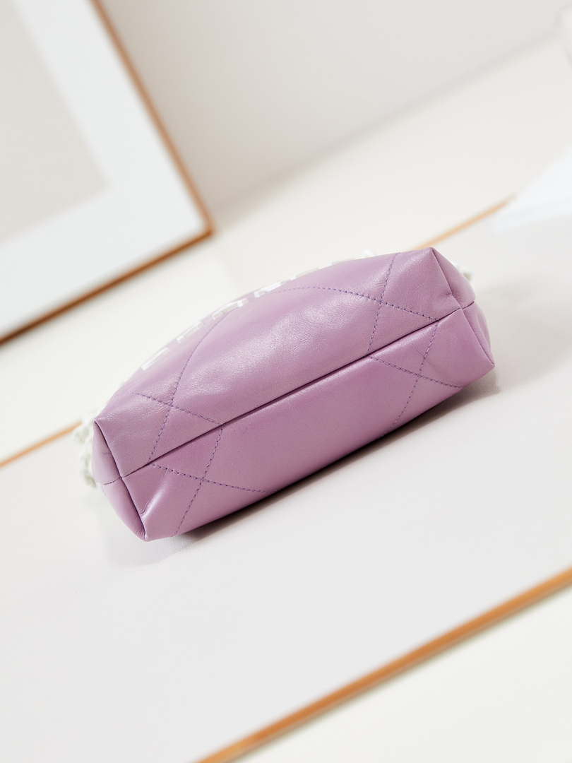 Chanel 22 Mini Handbag Patent Gradient Calfskin Lacquered Metal AS3980 White & Light Purple - Default Title - View 6