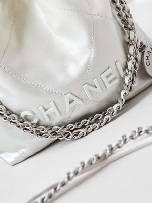 Chanel 22 Mini Handbag Patent Gradient Calfskin Lacquered Metal AS3980 White & pink silver - Default Title - View 2