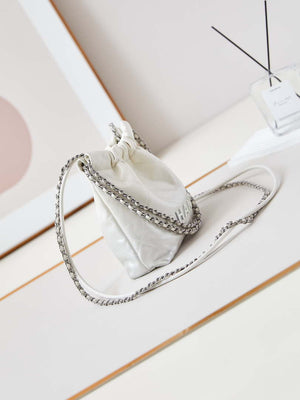 Chanel 22 Mini Handbag Patent Gradient Calfskin Lacquered Metal AS3980 White & pink silver - Default Title - View 3