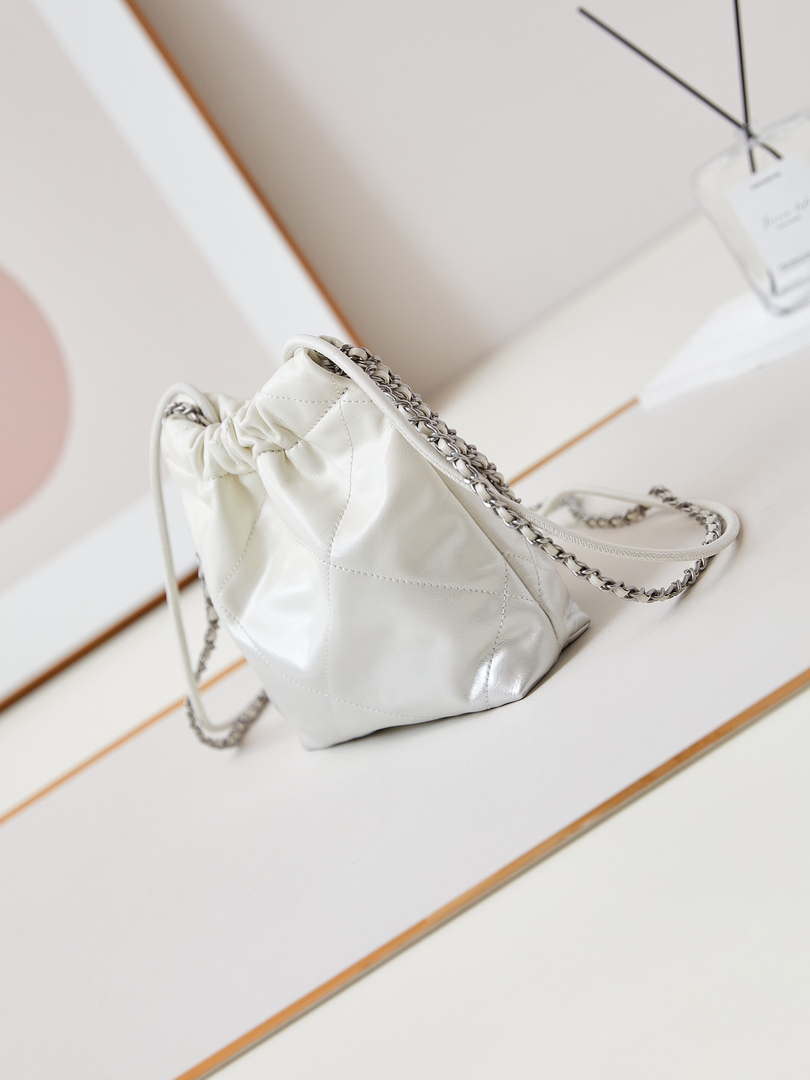 Chanel 22 Mini Handbag Patent Gradient Calfskin Lacquered Metal AS3980 White & pink silver