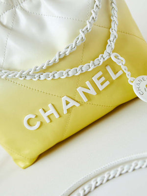 Chanel 22 Mini Handbag Patent Gradient Calfskin Lacquered Metal AS3980 White & Yellow - Default Title - View 2