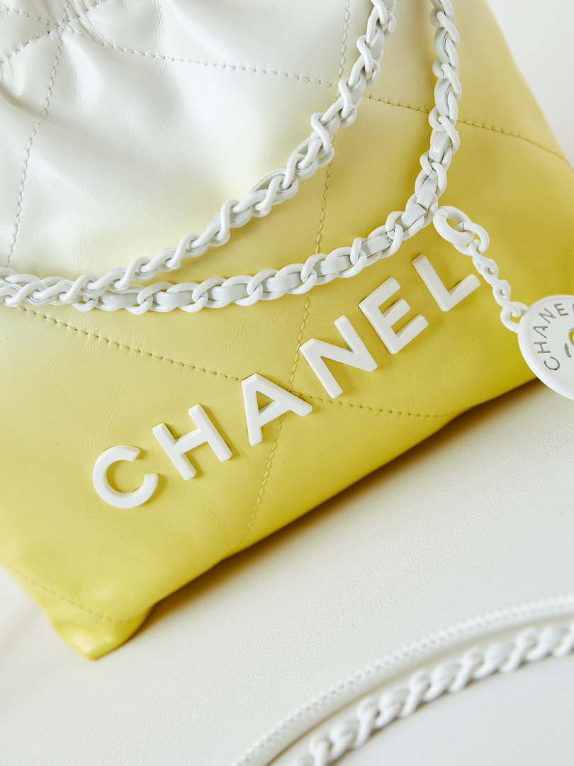 Chanel 22 Mini Handbag Patent Gradient Calfskin Lacquered Metal AS3980 White & Yellow - Default Title - View 2
