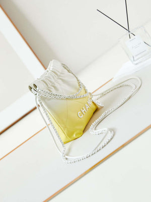 Chanel 22 Mini Handbag Patent Gradient Calfskin Lacquered Metal AS3980 White & Yellow - Default Title - View 3