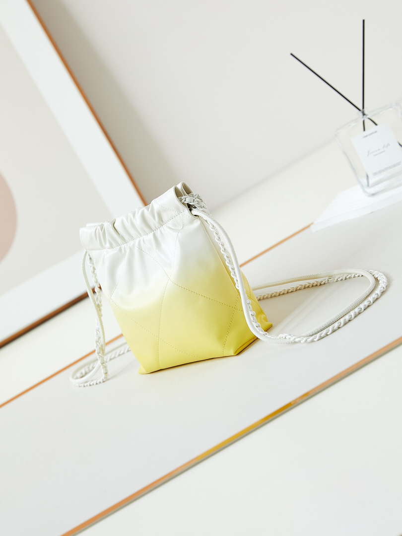 Chanel 22 Mini Handbag Patent Gradient Calfskin Lacquered Metal AS3980 White & Yellow - Default Title - View 4