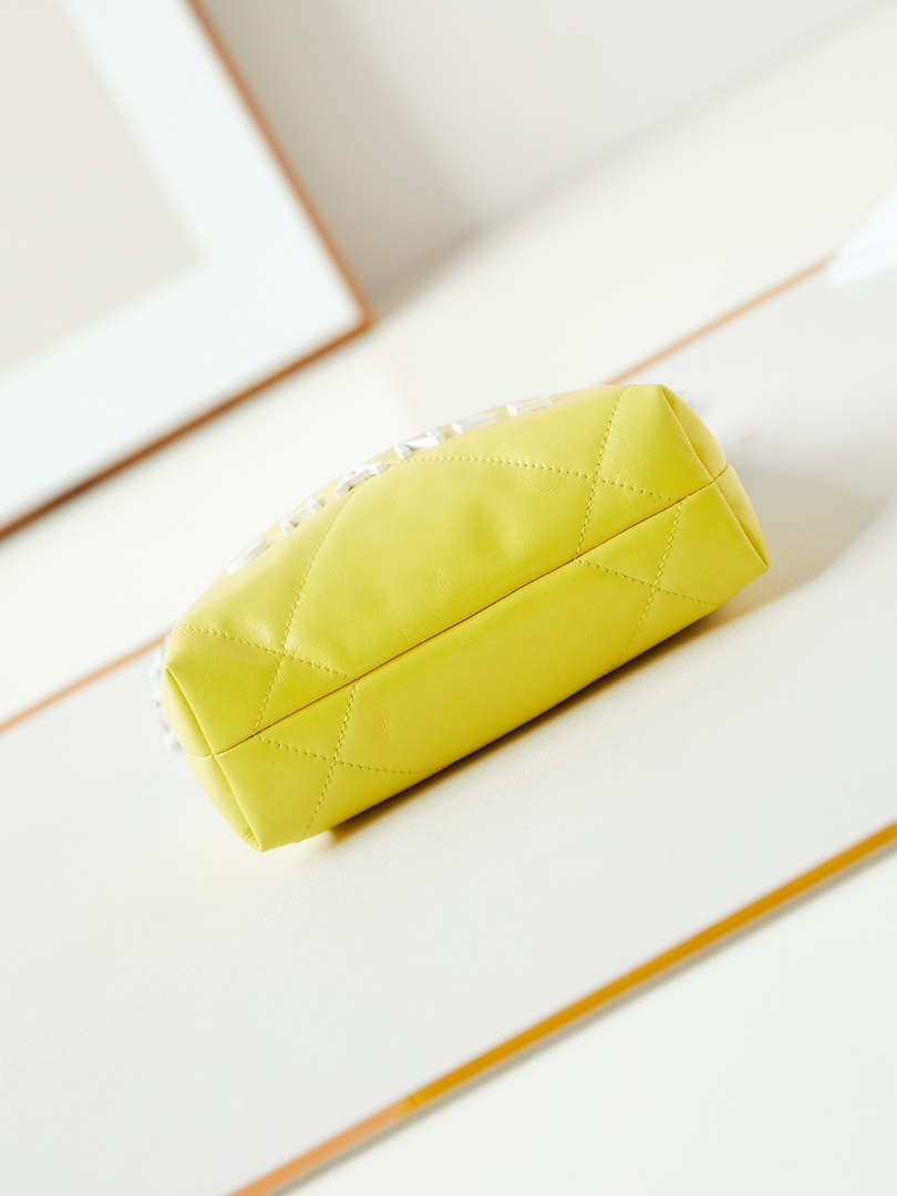 Chanel 22 Mini Handbag Patent Gradient Calfskin Lacquered Metal AS3980 White & Yellow - Default Title - View 6