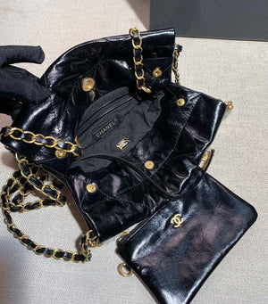 Chanel 22 Mini Handbag Shiny Calfskin AS3260 Pearl Chain Black with Gold - Default Title - View 9