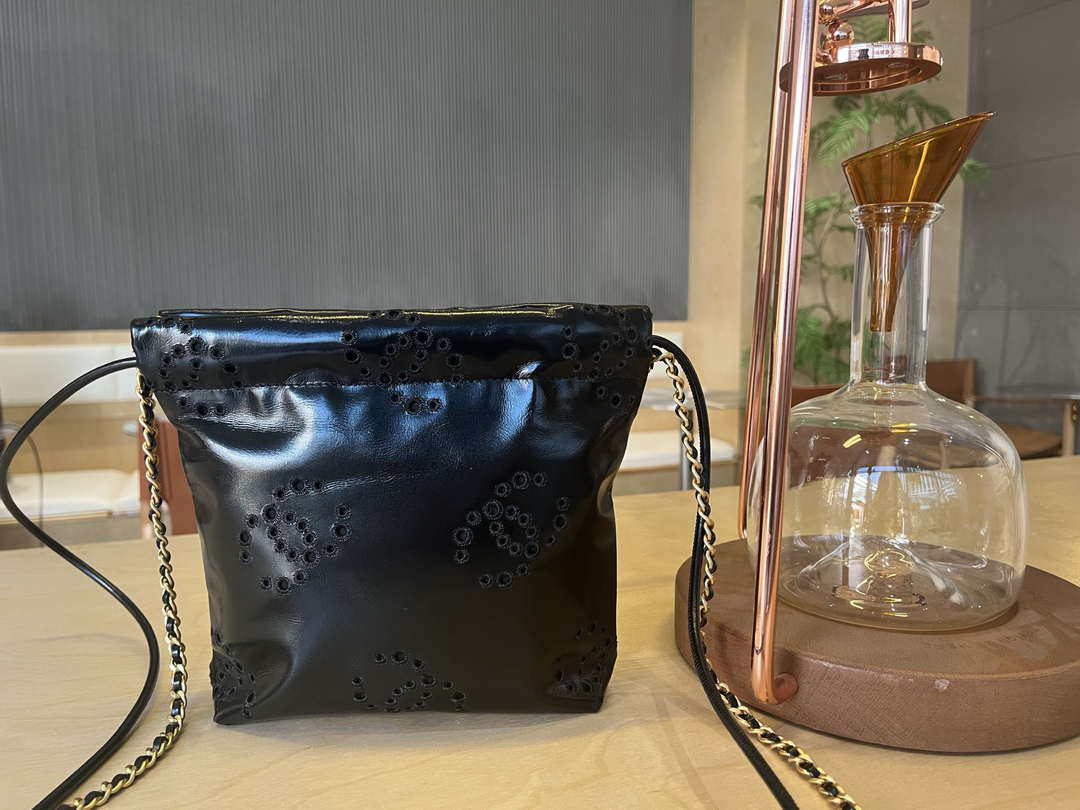 Chanel 22 Mini Handbag  Shiny Calfskin & Gold-Tone Metal AS3980 Black - Default Title - View 3