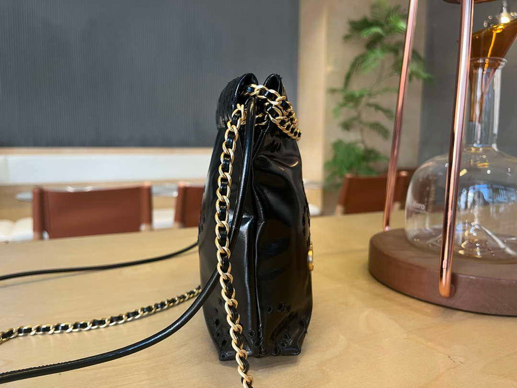 Chanel 22 Mini Handbag  Shiny Calfskin & Gold-Tone Metal AS3980 Black