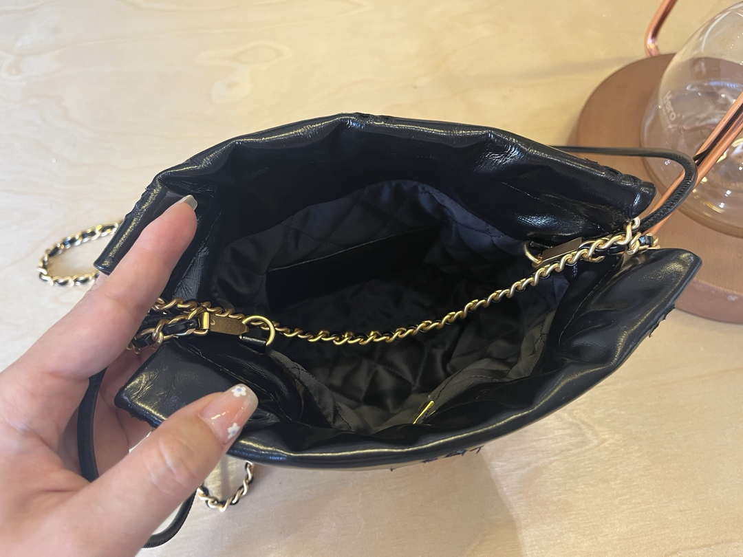 Chanel 22 Mini Handbag  Shiny Calfskin & Gold-Tone Metal AS3980 Black - Default Title - View 7