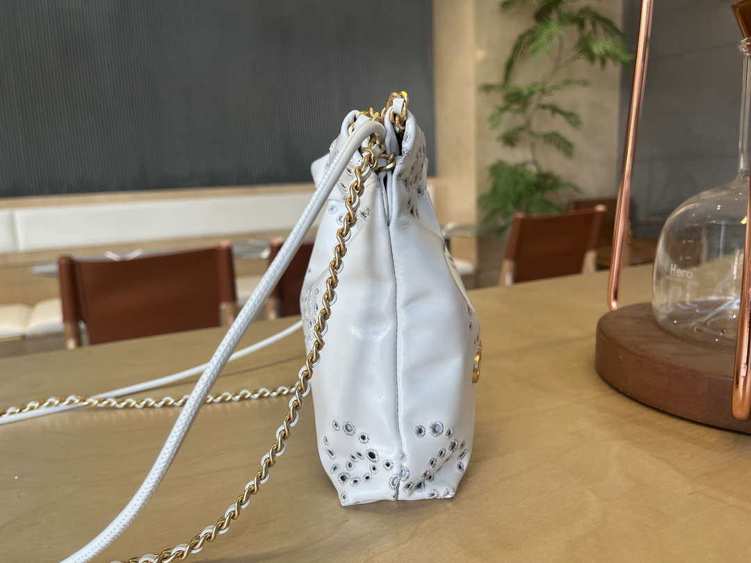 Chanel 22 Mini Handbag  Shiny Calfskin & Gold-Tone Metal AS3980 White - Default Title - View 4