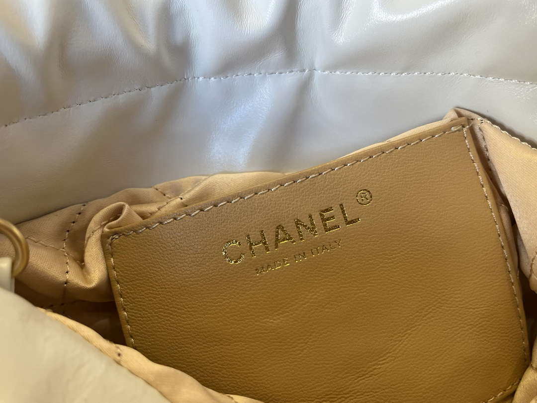 Chanel 22 Mini Handbag  Shiny Calfskin & Gold-Tone Metal AS3980 White - Default Title - View 8