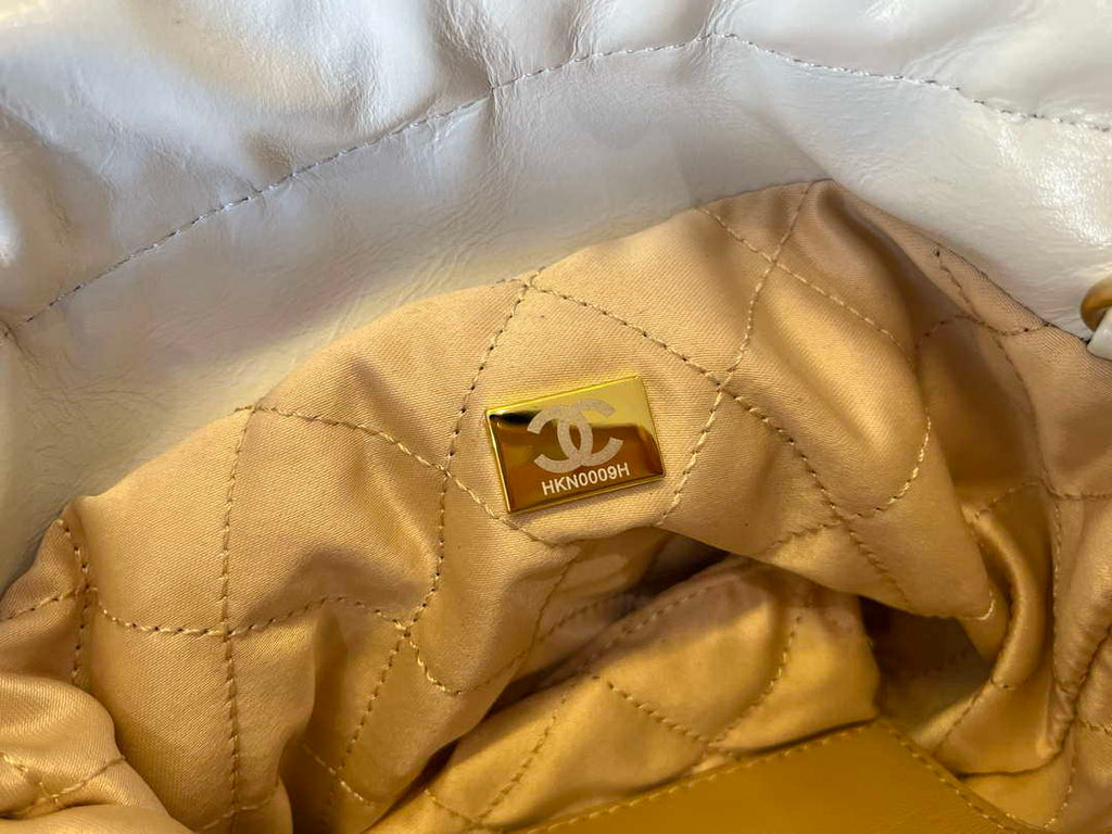 Chanel 22 Mini Handbag  Shiny Calfskin & Gold-Tone Metal AS3980 White