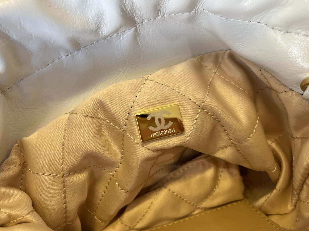 Chanel 22 Mini Handbag  Shiny Calfskin & Gold-Tone Metal AS3980 White