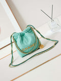 CHANEL 22 Mini Handbag Washed Canvas & Gold-Tone Metal AS3980 Green