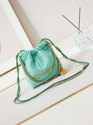 CHANEL 22 Mini Handbag Washed Canvas & Gold-Tone Metal AS3980 Green - Default Title - View 1