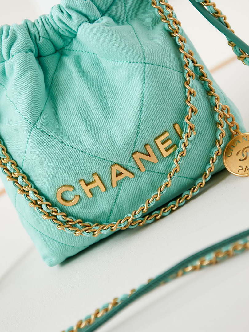CHANEL 22 Mini Handbag Washed Canvas & Gold-Tone Metal AS3980 Green - Default Title - View 2