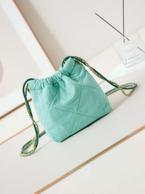 CHANEL 22 Mini Handbag Washed Canvas & Gold-Tone Metal AS3980 Green - Default Title - View 5