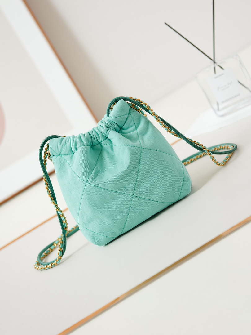 CHANEL 22 Mini Handbag Washed Canvas & Gold-Tone Metal AS3980 Green