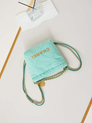 CHANEL 22 Mini Handbag Washed Canvas & Gold-Tone Metal AS3980 Green - Default Title - View 7
